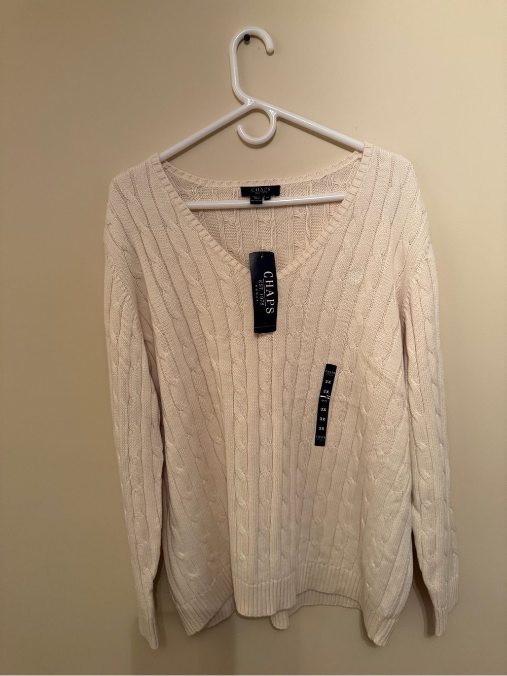 Chaps Cream Cable Knit V-Neck Sweater Plus Size 3X NWT - Picture 3 of 9
